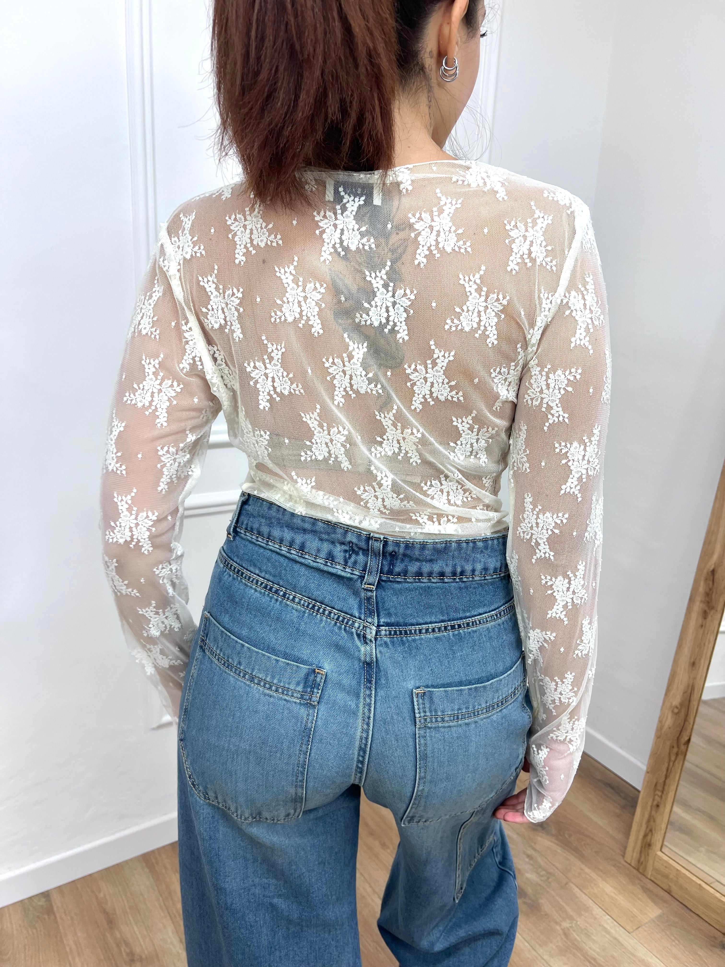 MAGLIA PIZZO MANICOTTI ROBERTA LATTE SUSY MIX
