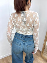 MAGLIA PIZZO MANICOTTI ROBERTA LATTE SUSY MIX