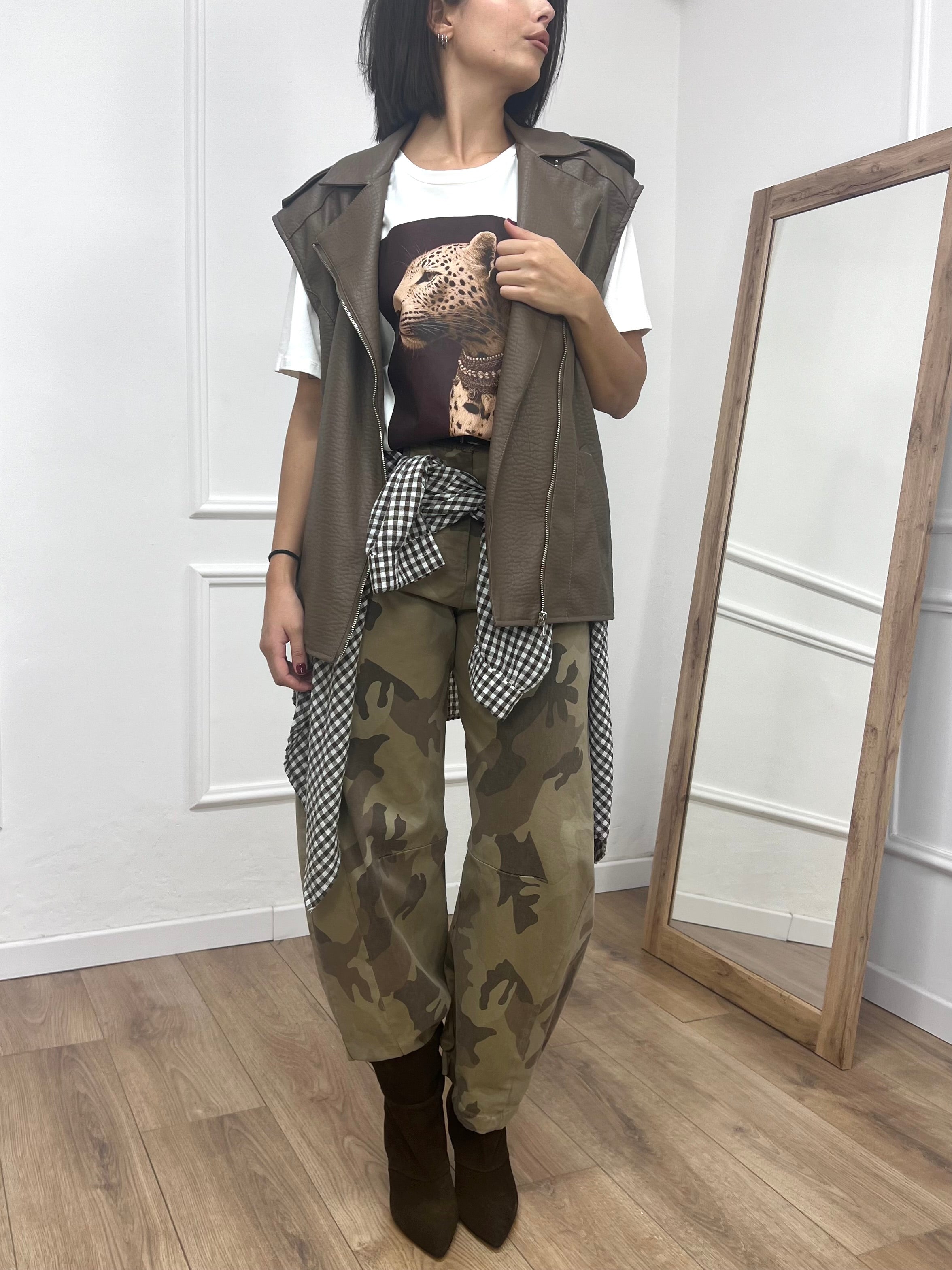 GILET ECOPELLE CERNIERA AMBRA FANGO SUSY MIX