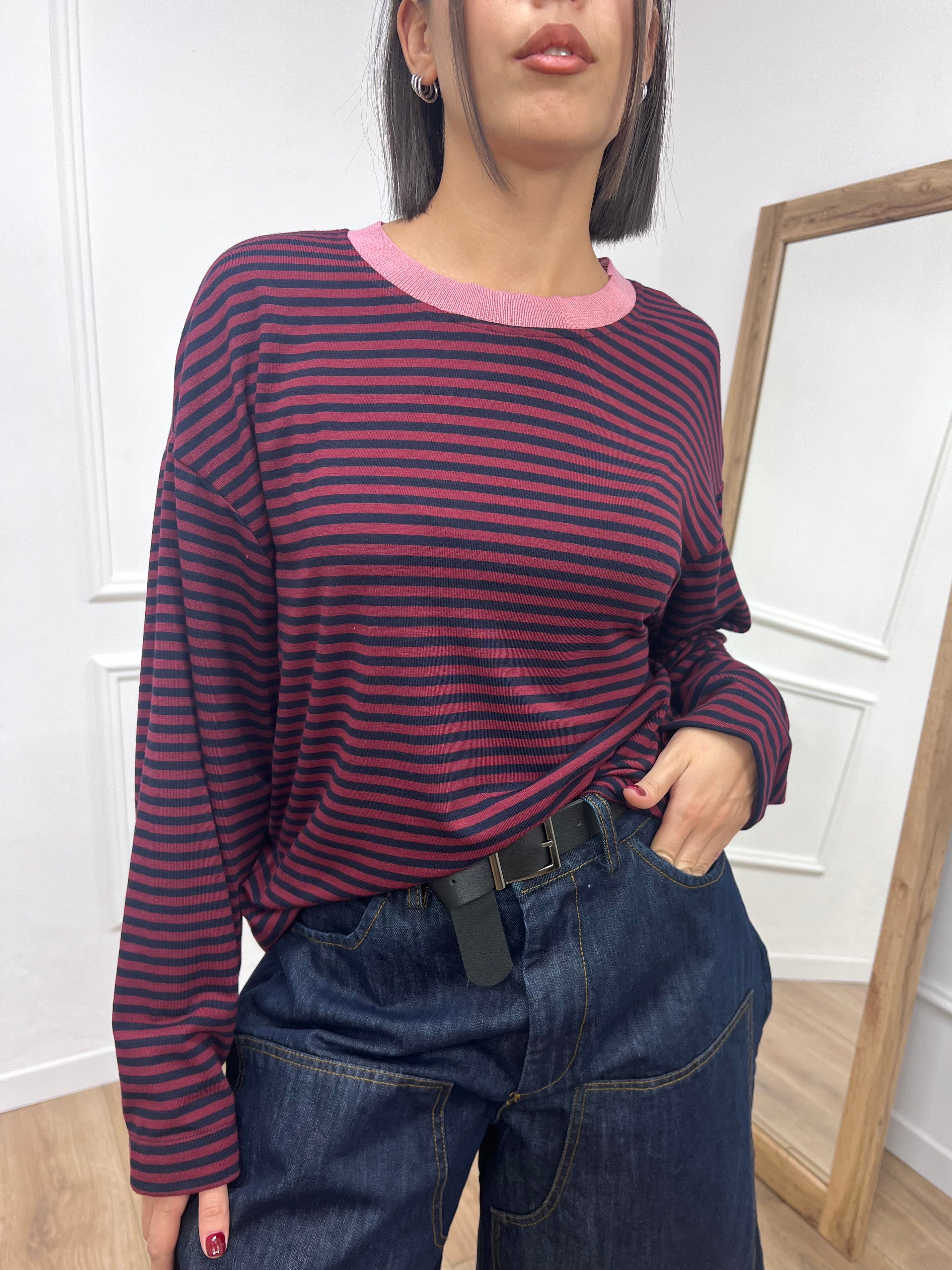 MAGLIA SCATOLA RIGHE COLLO CONTRASTO BAROLO SUSY MIX