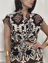 BLUSA SMANICATA FANTASIA TROPICAL 2 NERO SUSY MIX