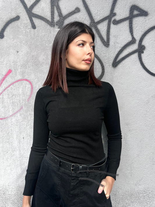 SUSY MIX MAGLIA BASIC COLLO ALTO CRIS NERO