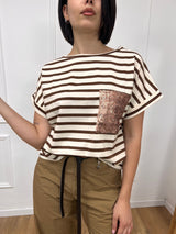 T-SHIRT M/C RIGHE TASCA MICRO PAILLETTES MORO SUSY MIX