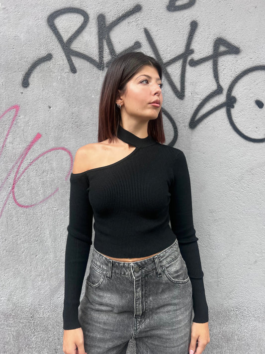 SUSY MIX MAGLIA CROP CUT OUT COSTINE ILARIA NERO