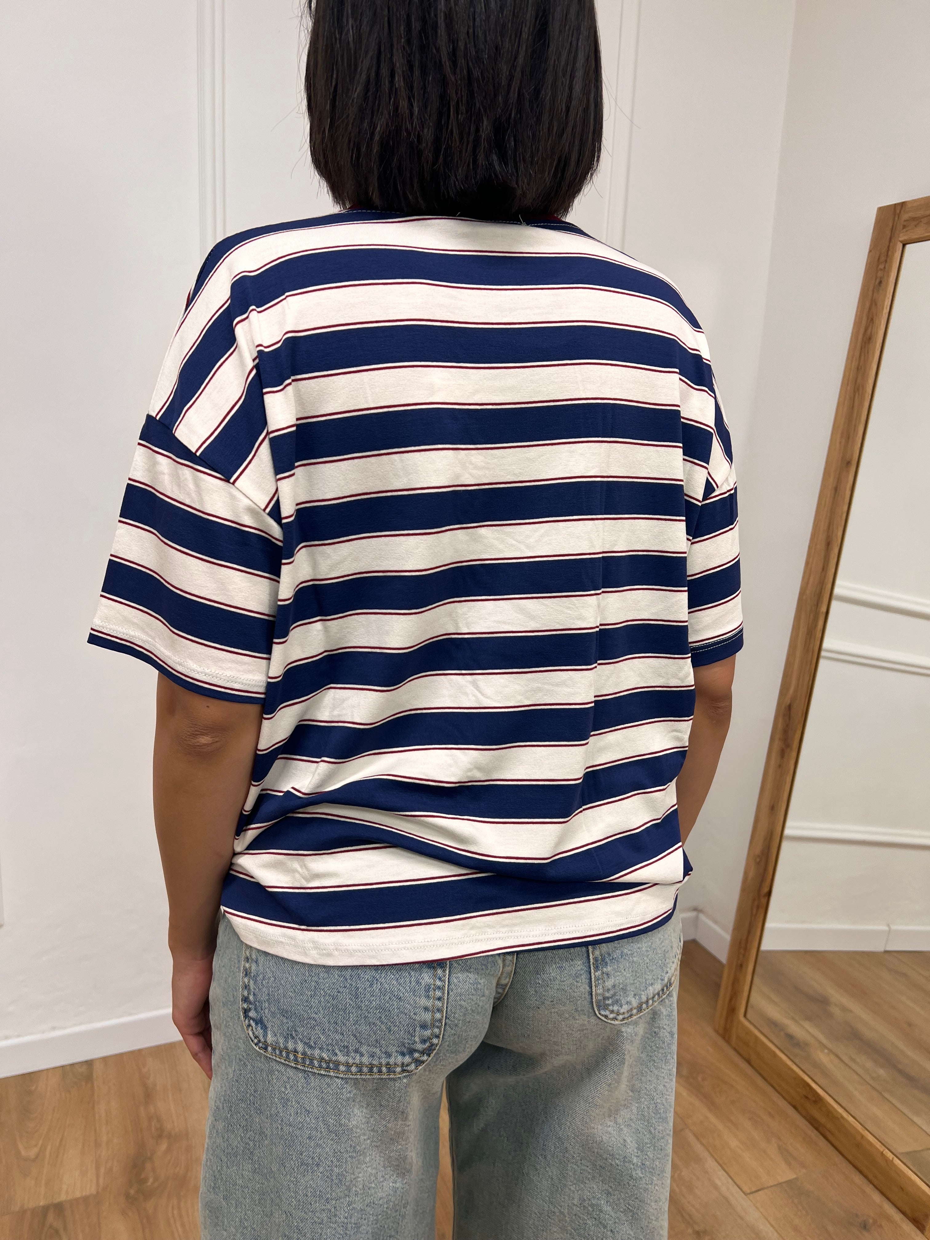 T-SHIRT M/C GIROCOLLO RIGHE  ST. TROPEZ BLU MOTEL