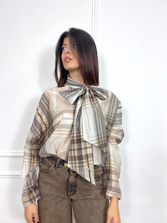 PHILIA LOFT CAMICIA FIOCCO STAMPA CHECK CATRINE BEIGE