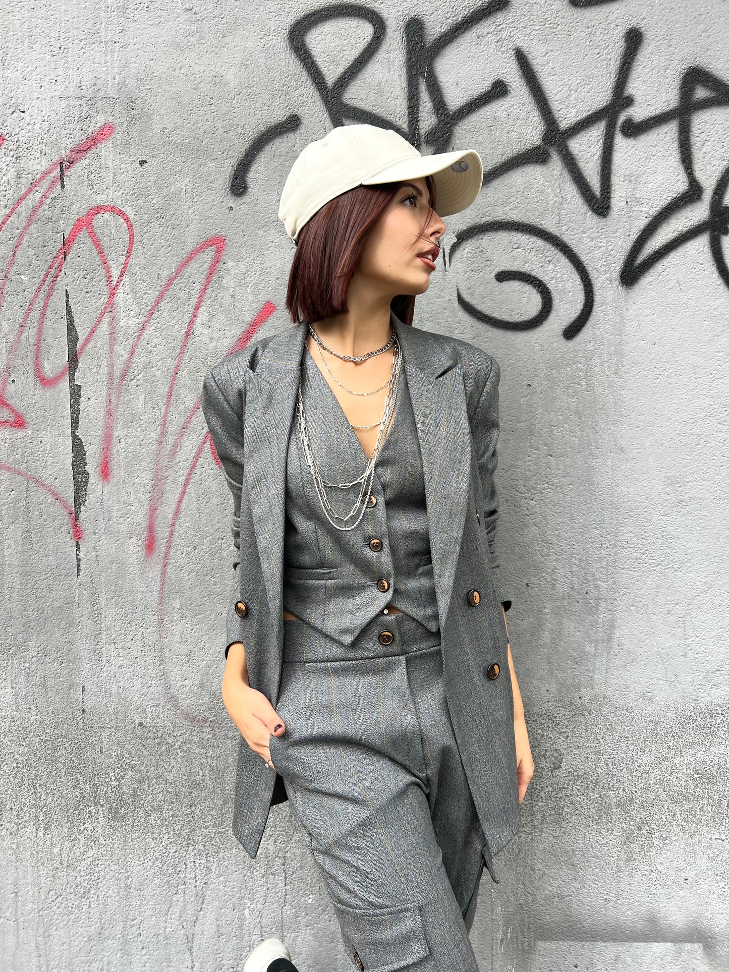 SUSY MIX BLAZER DOPPIOPETTO GESSATO DENISE GRIGIO