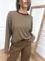 MAGLIA SCATOLA RIGHE COLLO CONTRASTO MORO SUSY MIX