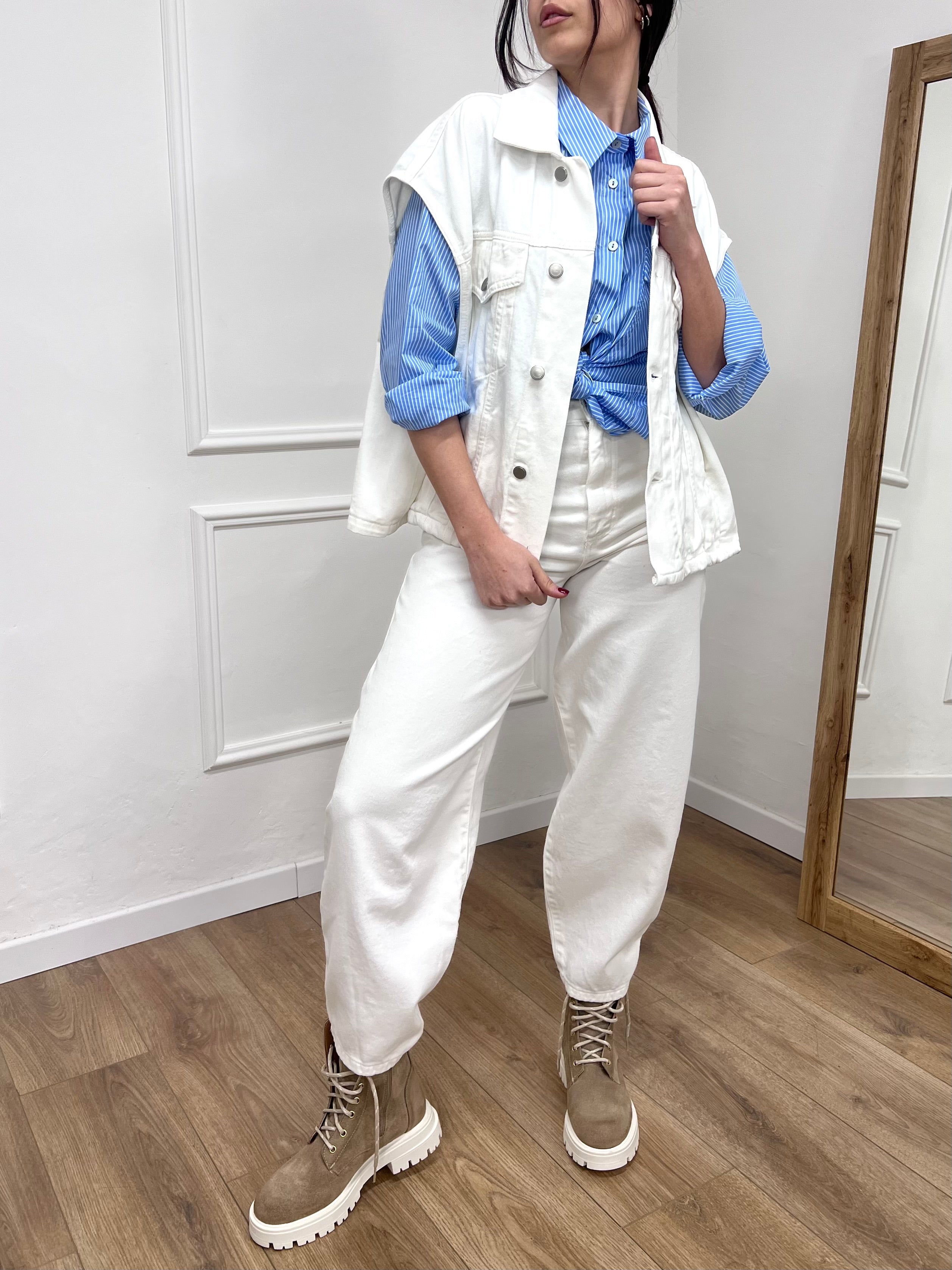 GILET OVER TELA DENIM CAMY BIANCO