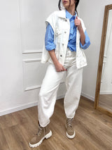 GILET OVER TELA DENIM CAMY BIANCO