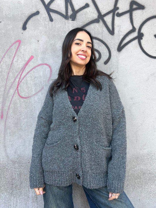 SUSY MIX CARDIGAN BOTTONI BOUCLE’ VIVIENNE GRIGIO