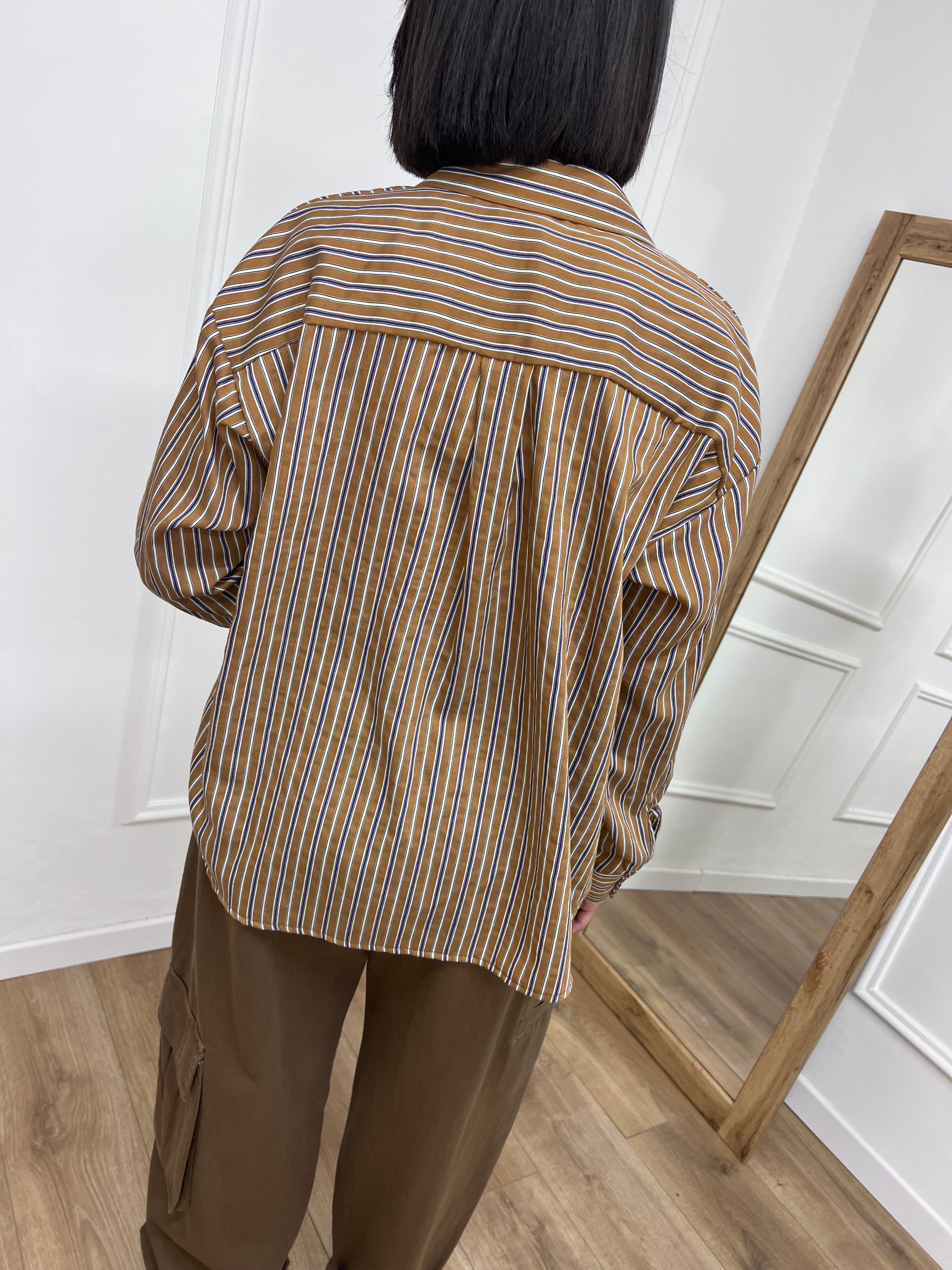 CAMICIA OVER BACCHETTATA TABACCO SUSY MIX