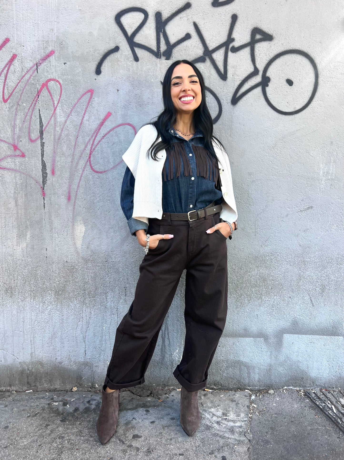 MOTEL PANTALONE BARREL CON CINTURA CIOCCOLATO