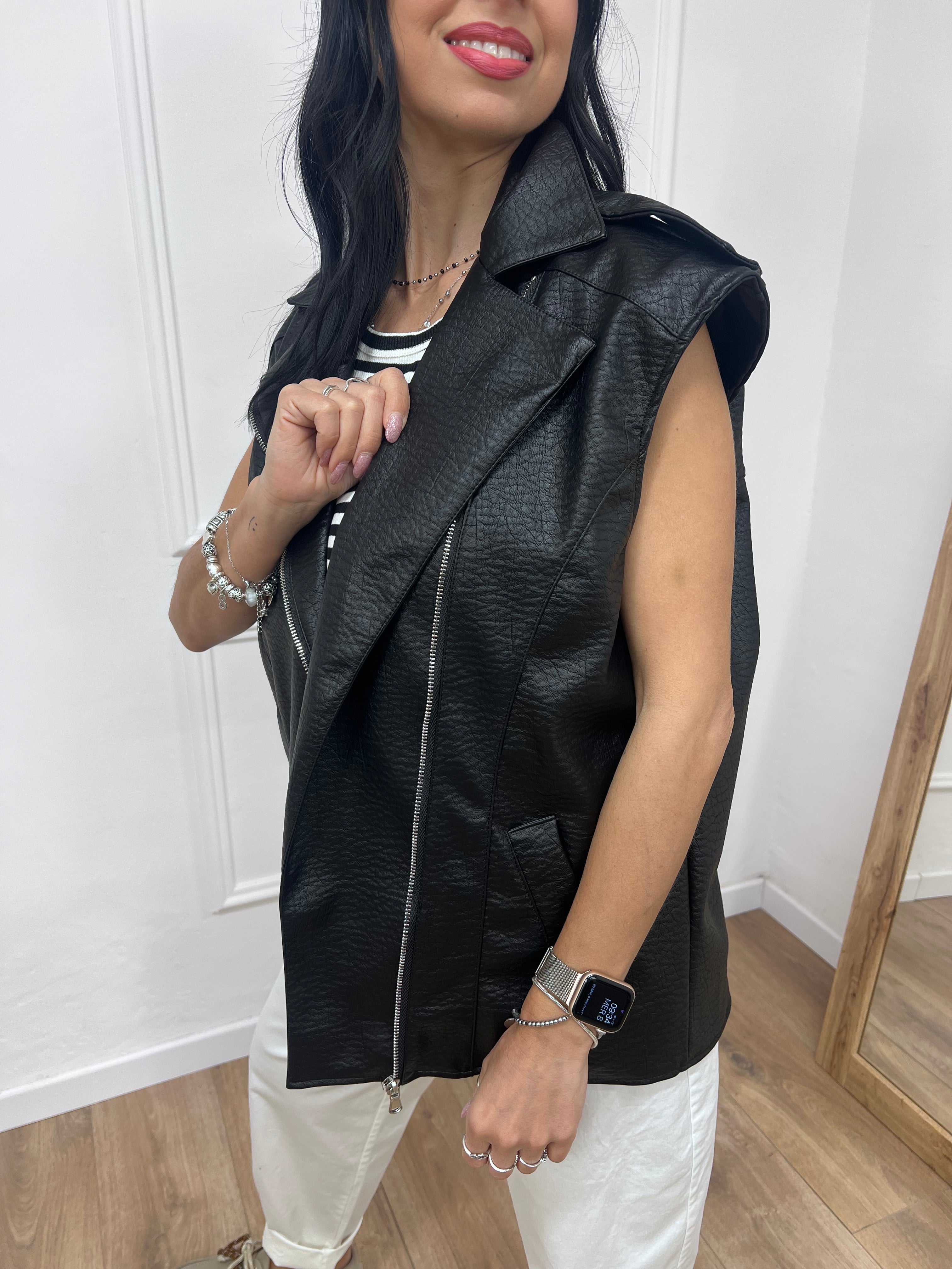 GILET ECOPELLE CERNIERA AMBRA NERO SUSY MIX