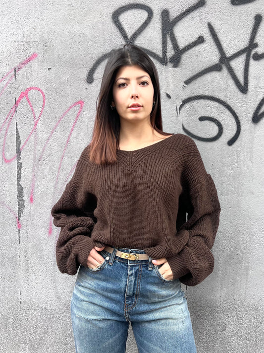 SUSY MIX MAGLIA V MANICA PALLONCINO RICAMATA MORO