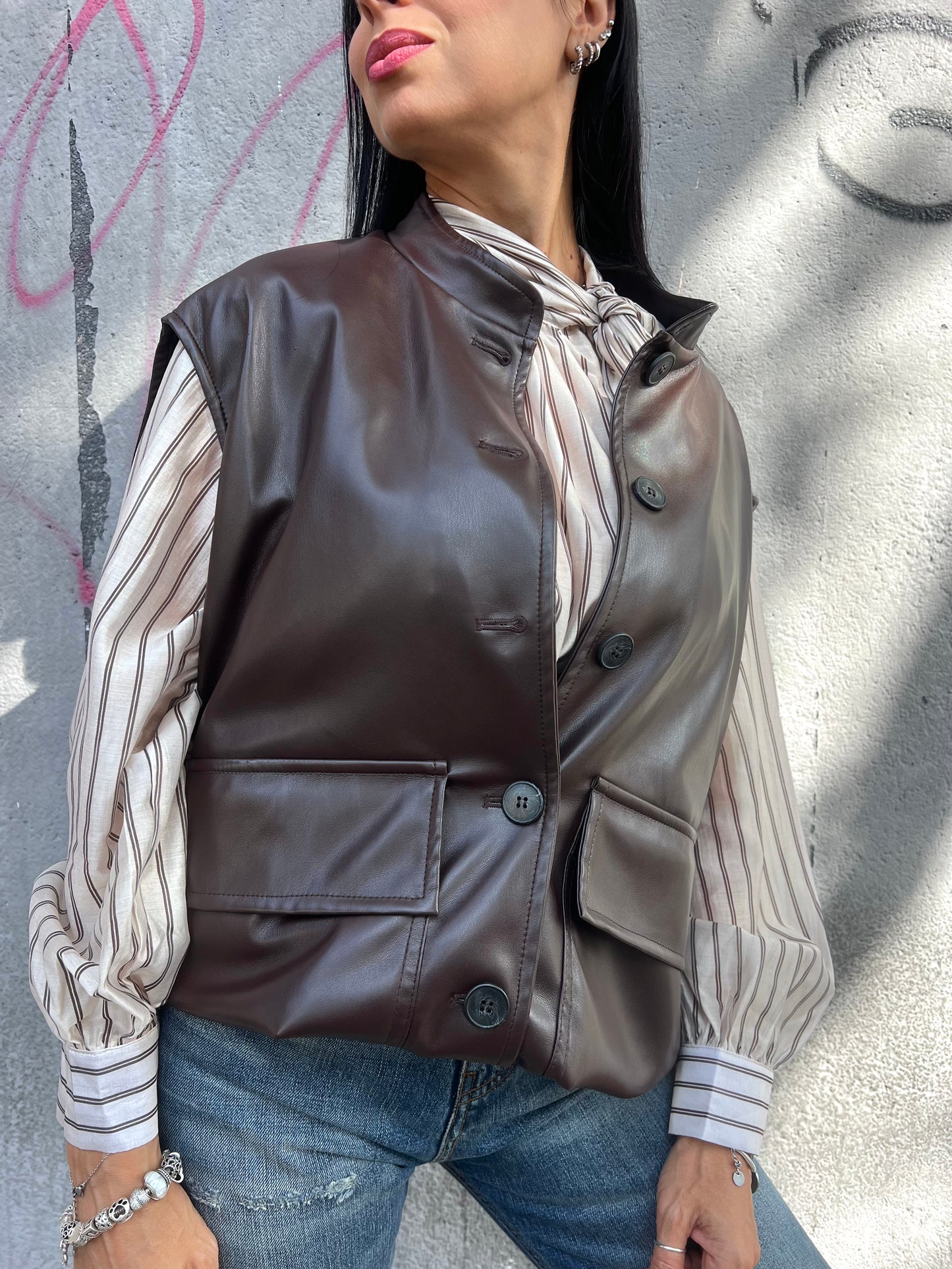 SUSY MIX BOMBER SMANICATO ECOPELLE ANAH CIOCCOLATO