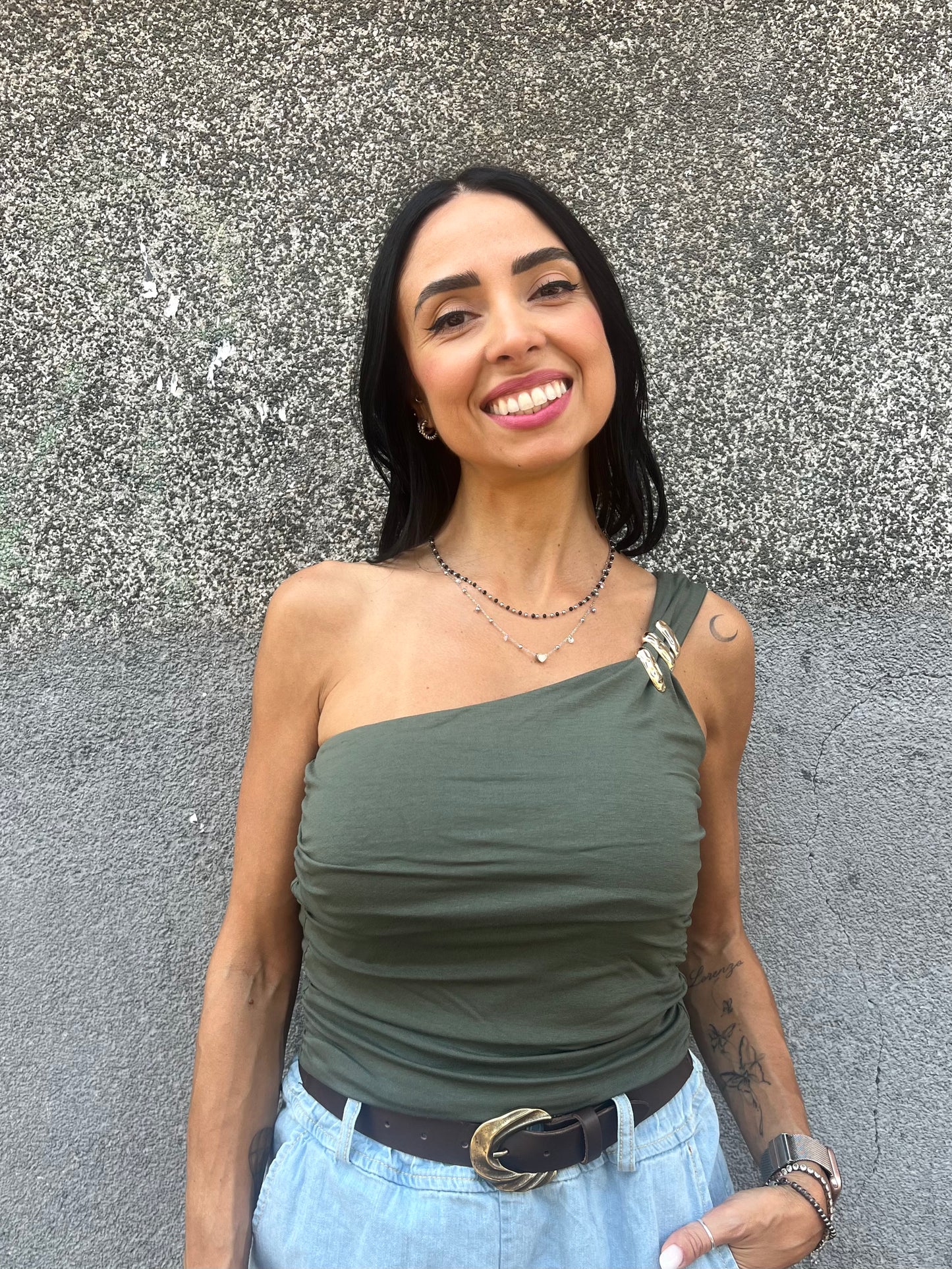 SUSY MIX CANOTTA MONOSPALLA DETTAGLIO ORO ALINA MILITARE