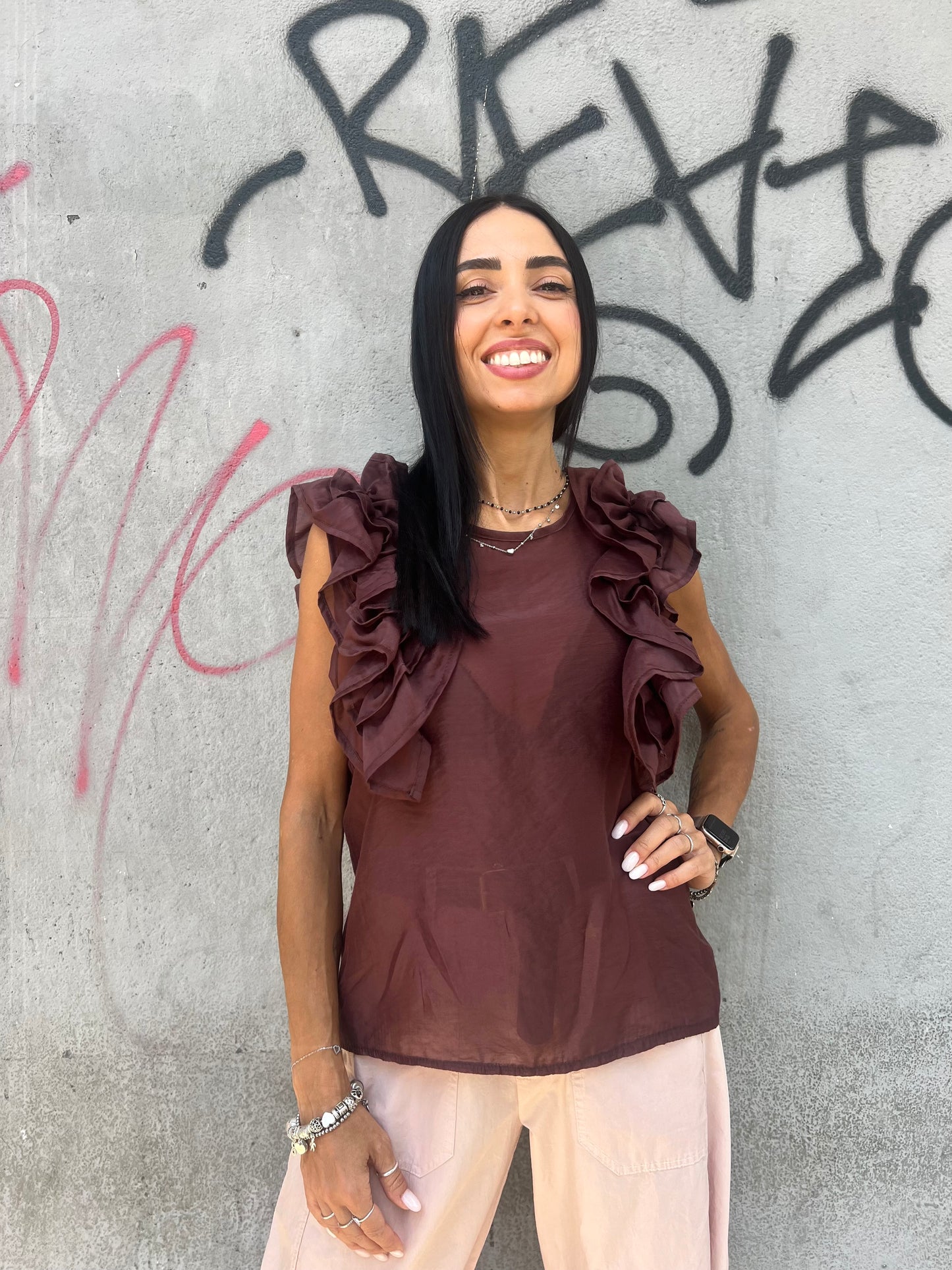 SUSY MIX BLUSA S/M ROUCHES EMANUELA CIOCCOLATO