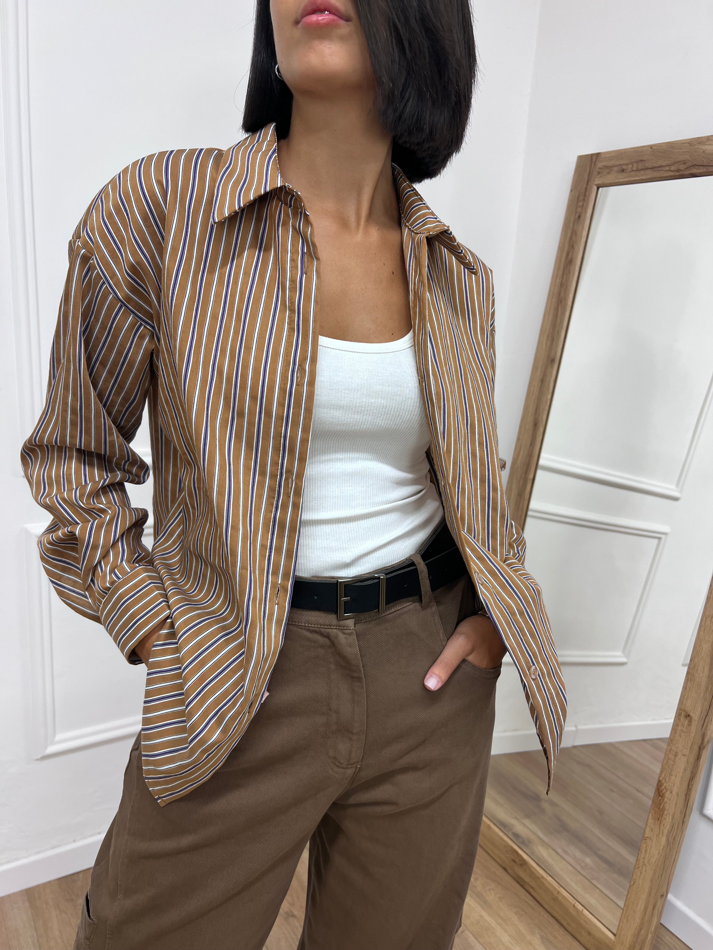 CAMICIA OVER BACCHETTATA TABACCO SUSY MIX