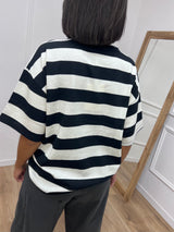 MAGLIA GIRO RIGHE TASCA PAILLETTES NERO ELE SUSY MIX
