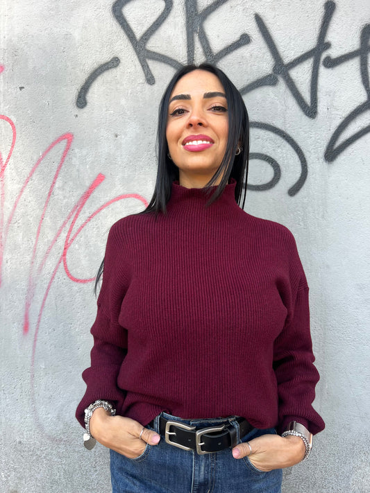 MAGLIA COLLO CRATERE MANICA PALLONCINO  SELENIA VINO