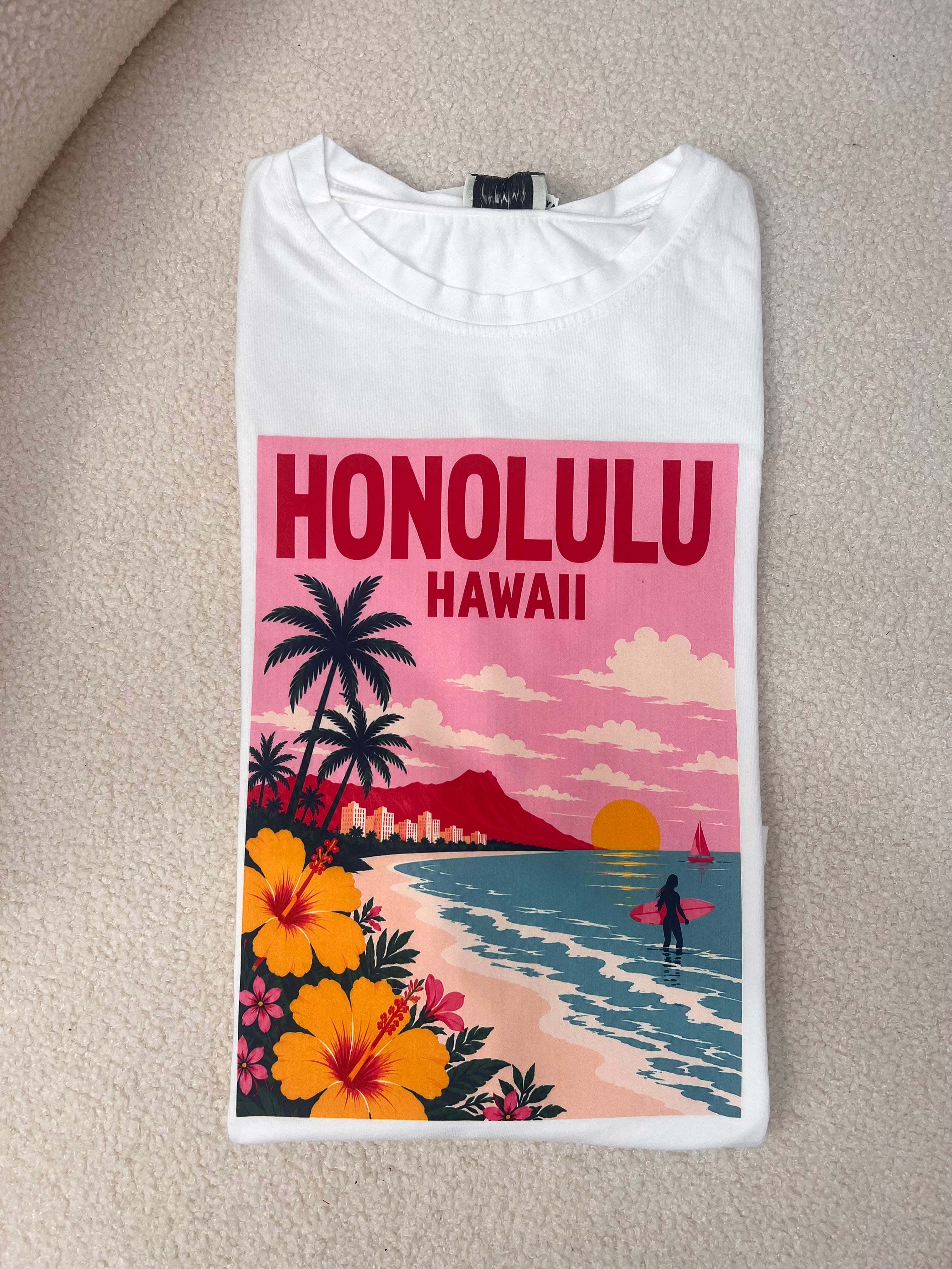 T-SHIRT LUNGA OVER FRANCOBOLLO HONOLULU BIANCO SUSY MIX