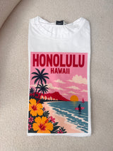 T-SHIRT LUNGA OVER STAMPA HONOLULU BIANCO SUSY MIX