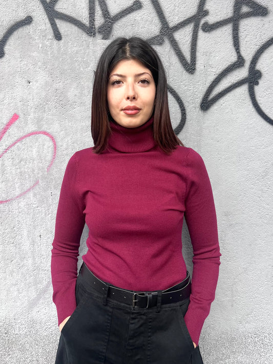SUSY MIX MAGLIA BASIC COLLO ALTO CRIS VINO