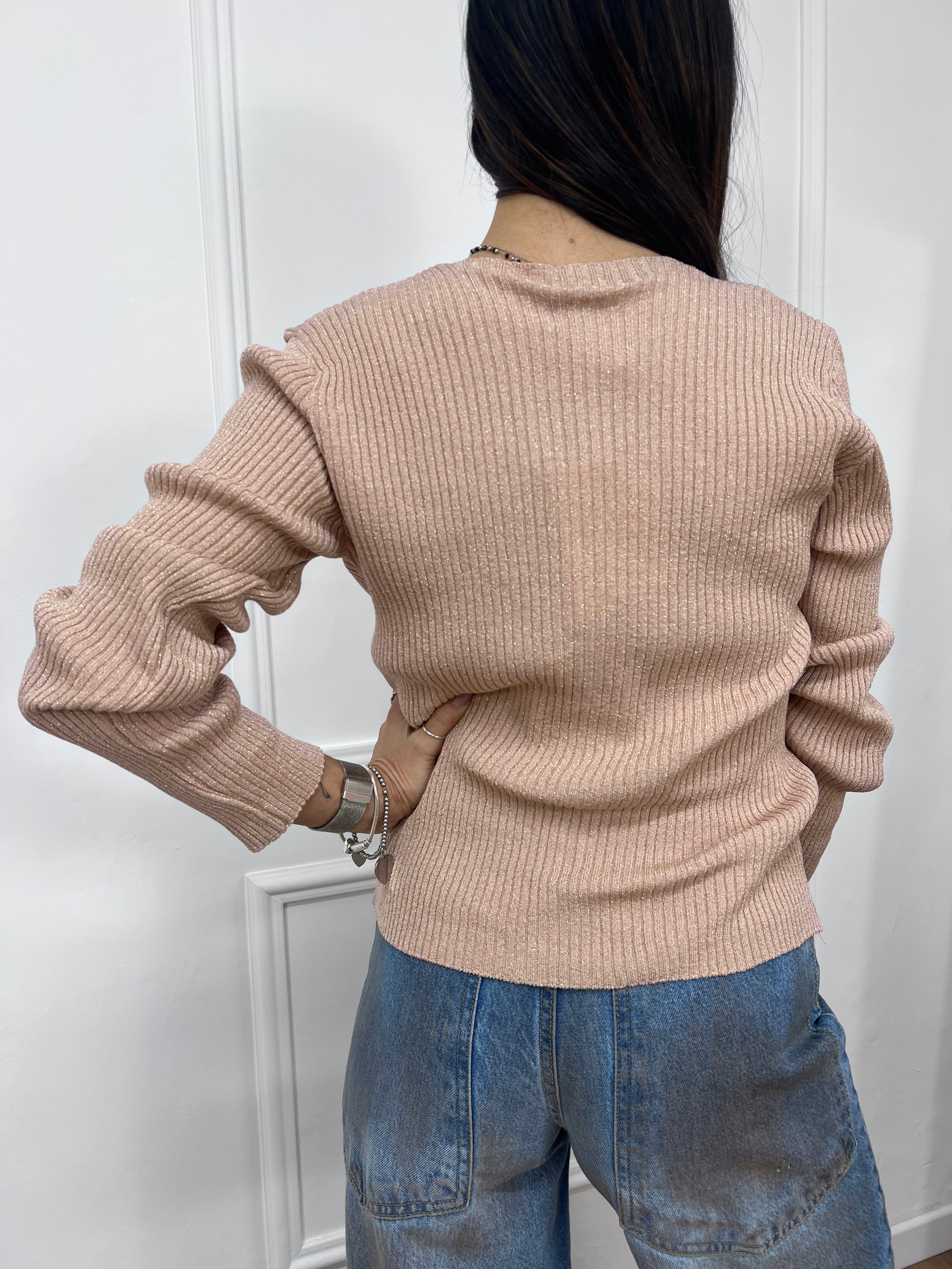 CARDIGAN BOTTONCINI COSTE LUREX MALEN ROSA SUSY MIX