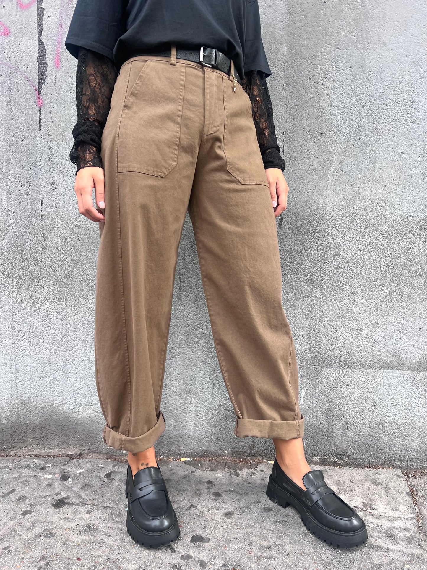SUSY MIX PANTALONE VITA ALTA BALLON STELLINA TABACCO