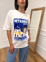 T-SHIRT LUNGA OVER STAMPA MYKONOS BIANCO SUSY MIX