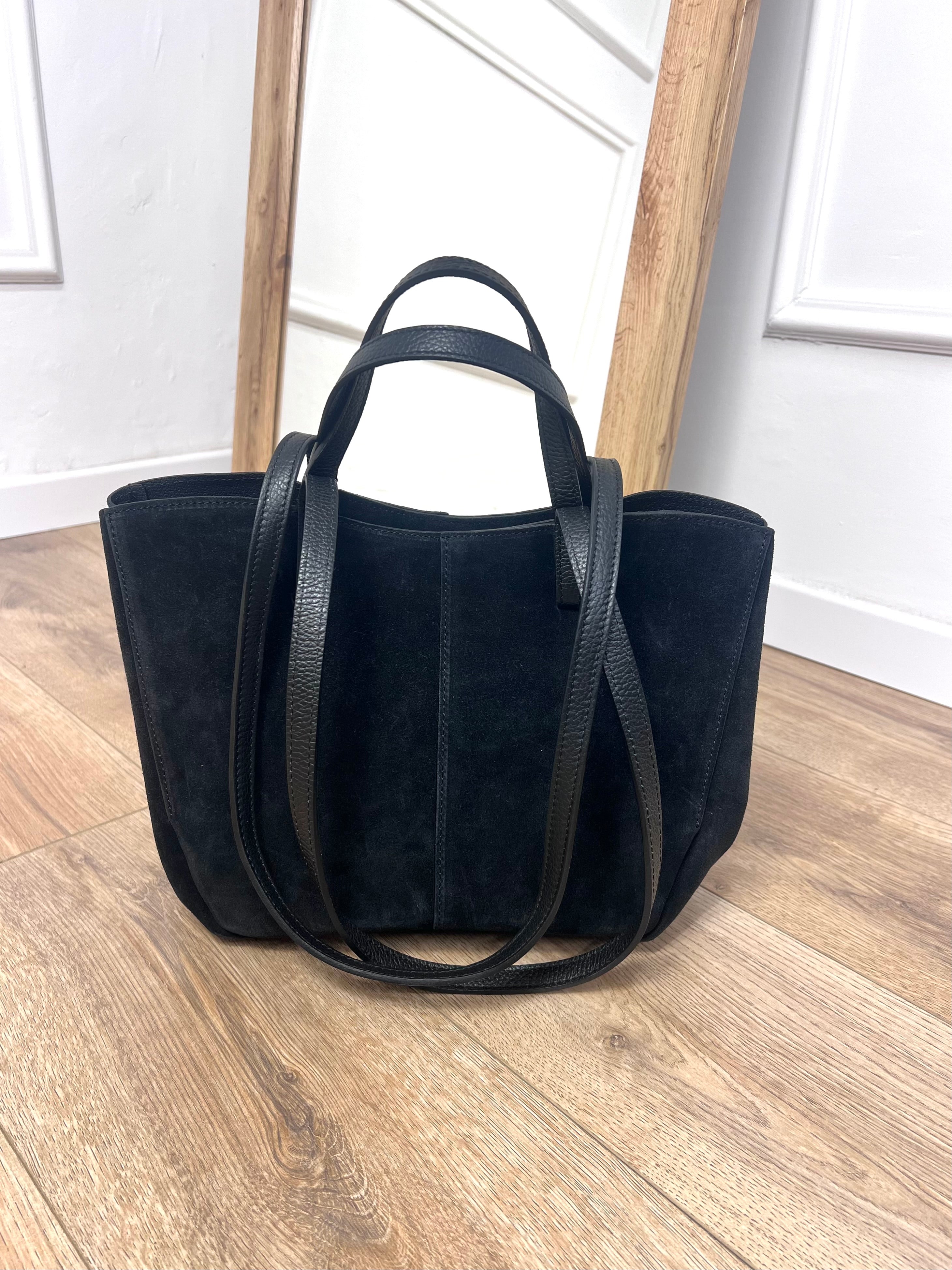 BORSA TOTE PELLE CAMOSCIO CYME NERO