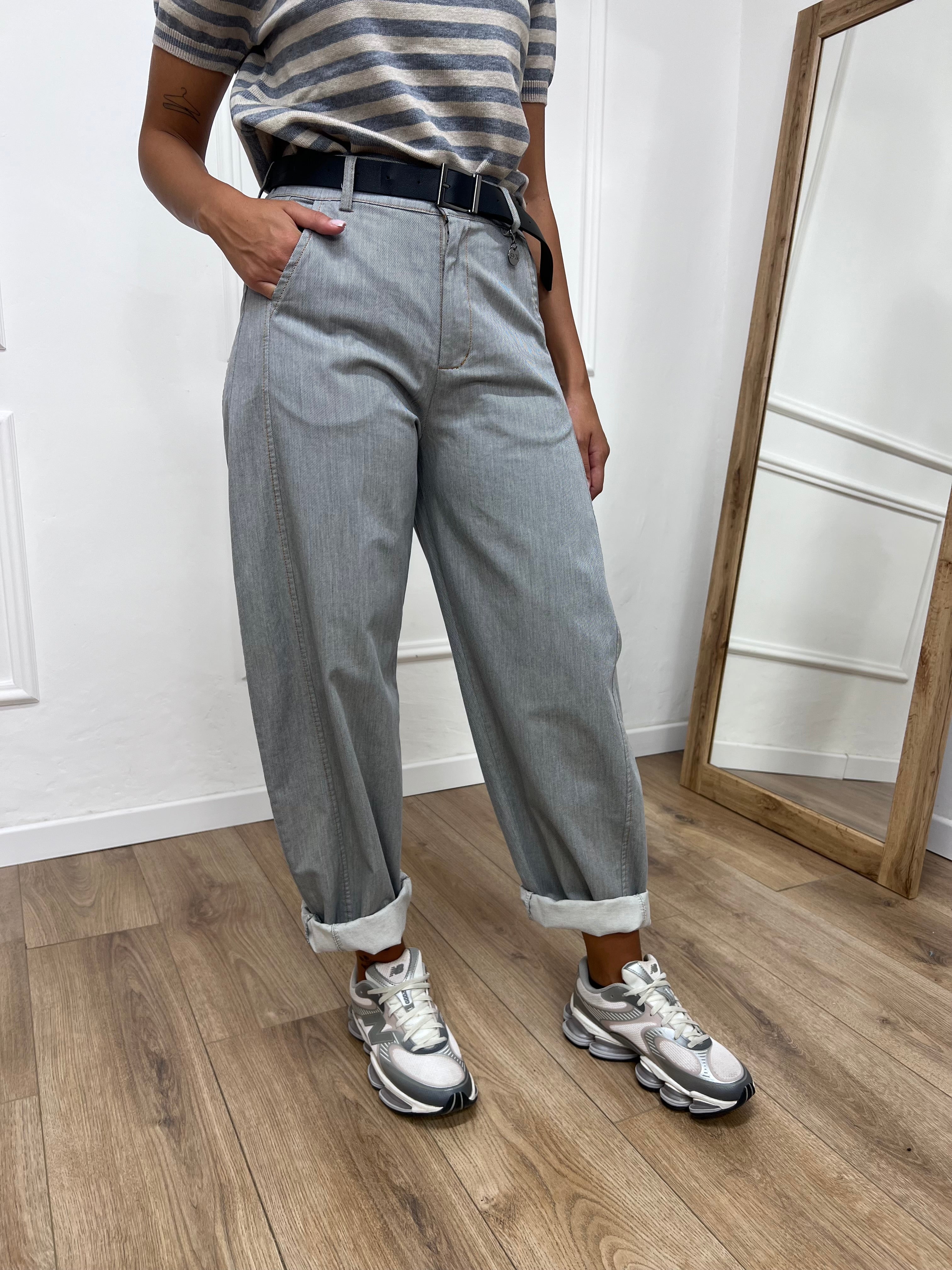 PANTALONE OVETTO EFFETTO DENIM GRIGIO SUSY MIX