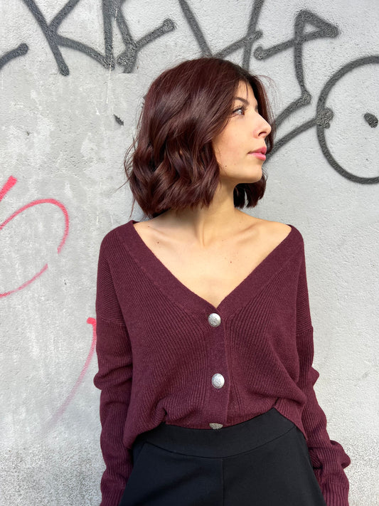 SUSY MIX CARDIGAN “V” MODELLO SCATOLA MIRIAM VINO