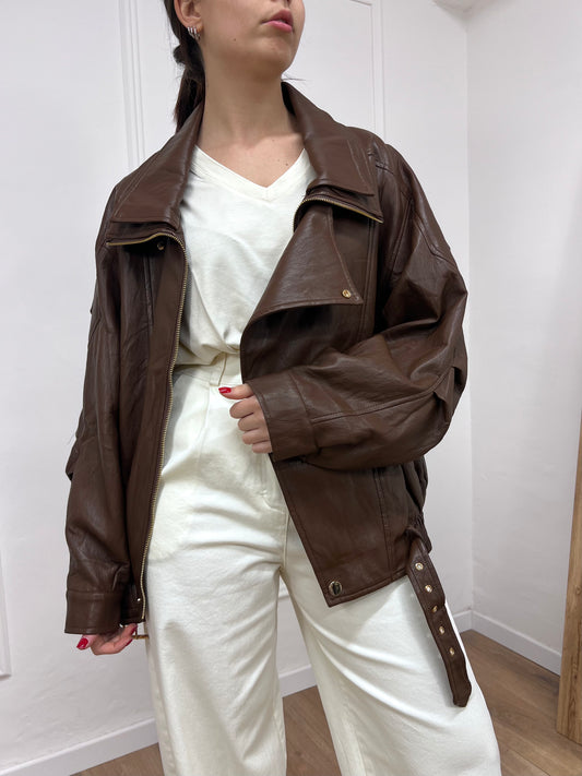 BOMBER ECOPELLE OVER CON CINTURA FINALE SUELA MORO