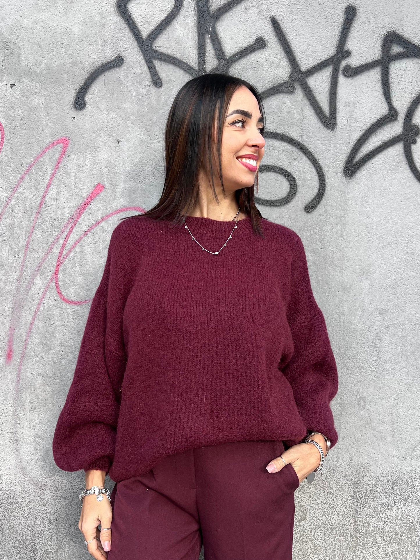 SUSY MIX MAGLIA OVER MOHAIR MANICA PALLONCINO  MIA VINO