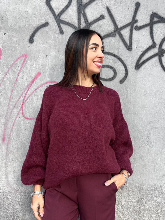 SUSY MIX MAGLIA OVER MOHAIR MANICA PALLONCINO  MIA VINO