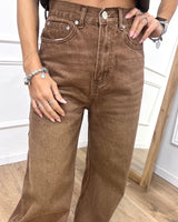 DENIM VITA ALTA CINQUE TASCHE BARREL CAMEL GLAMOROUS