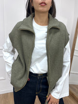 GILET IN MAGLIA A COSTE CON CERNIERA VERDE SUSY MIX