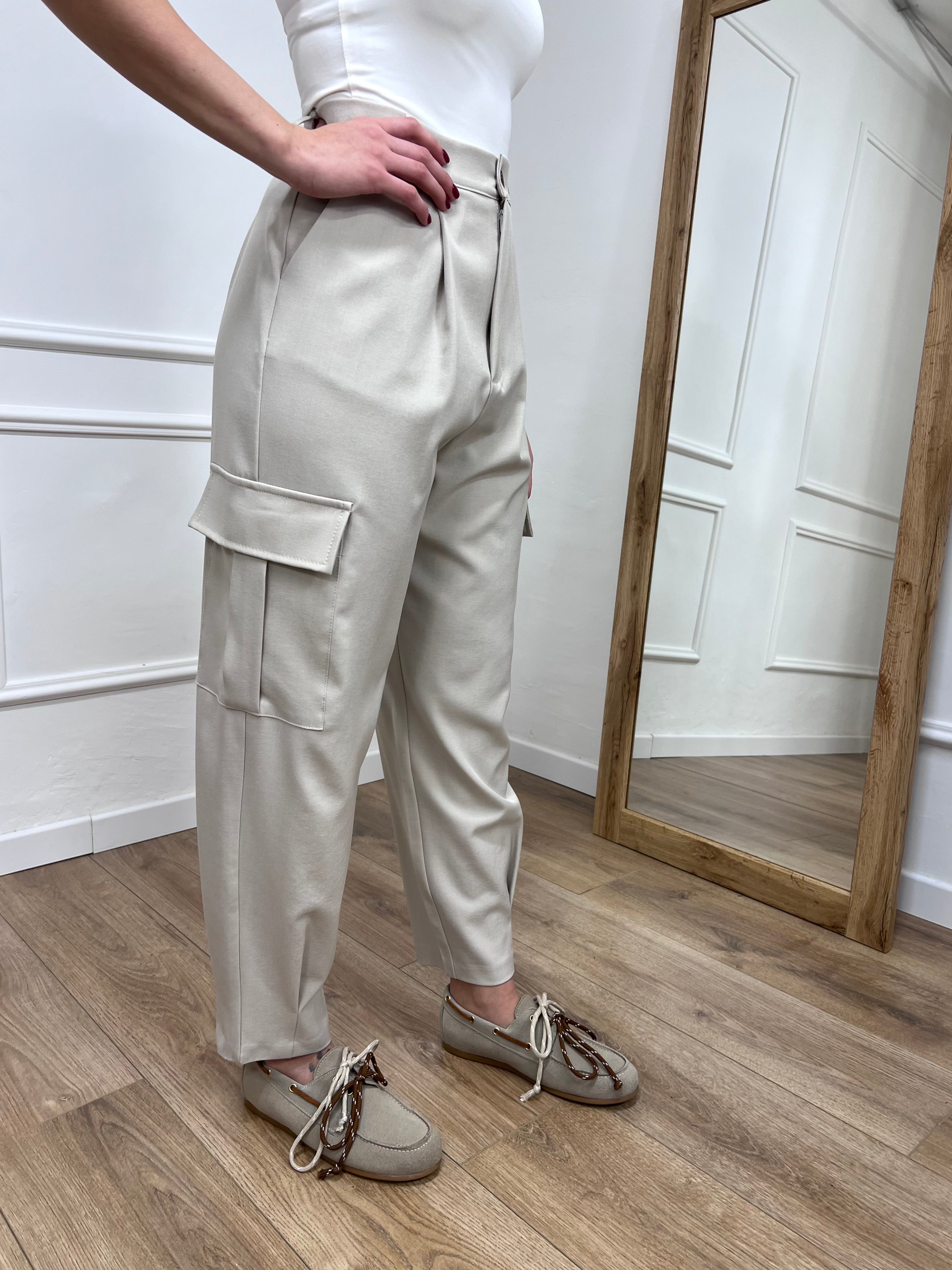PANTALONE VITA ALTA CARGO CECILIA BEIGE