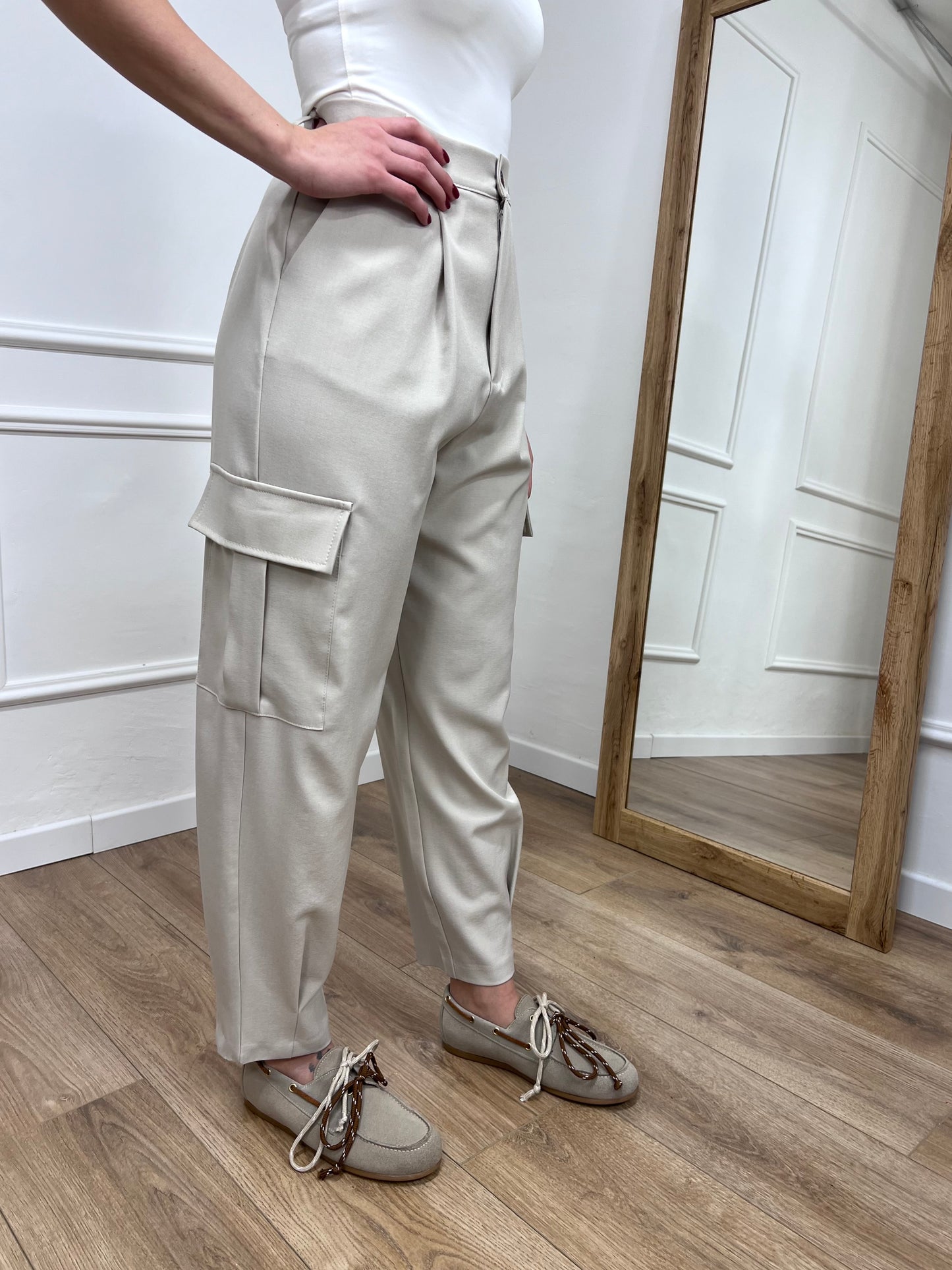 SUSY MIX PANTALONE VITA ALTA CARGO CECILIA BEIGE