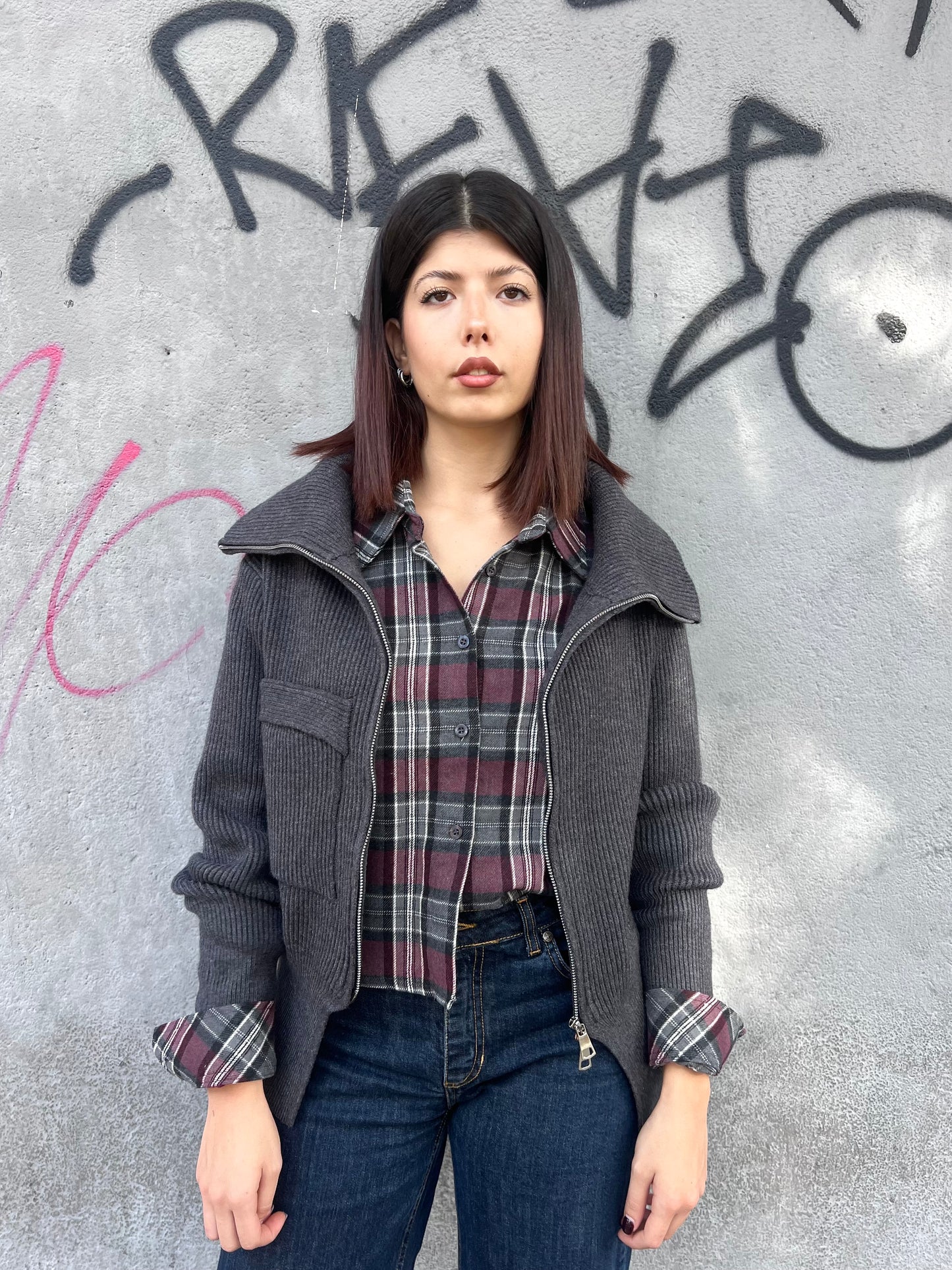 SUSY MIX CARDIGAN CERNIERA COLLO CRATERE IVANA ANTRACITE