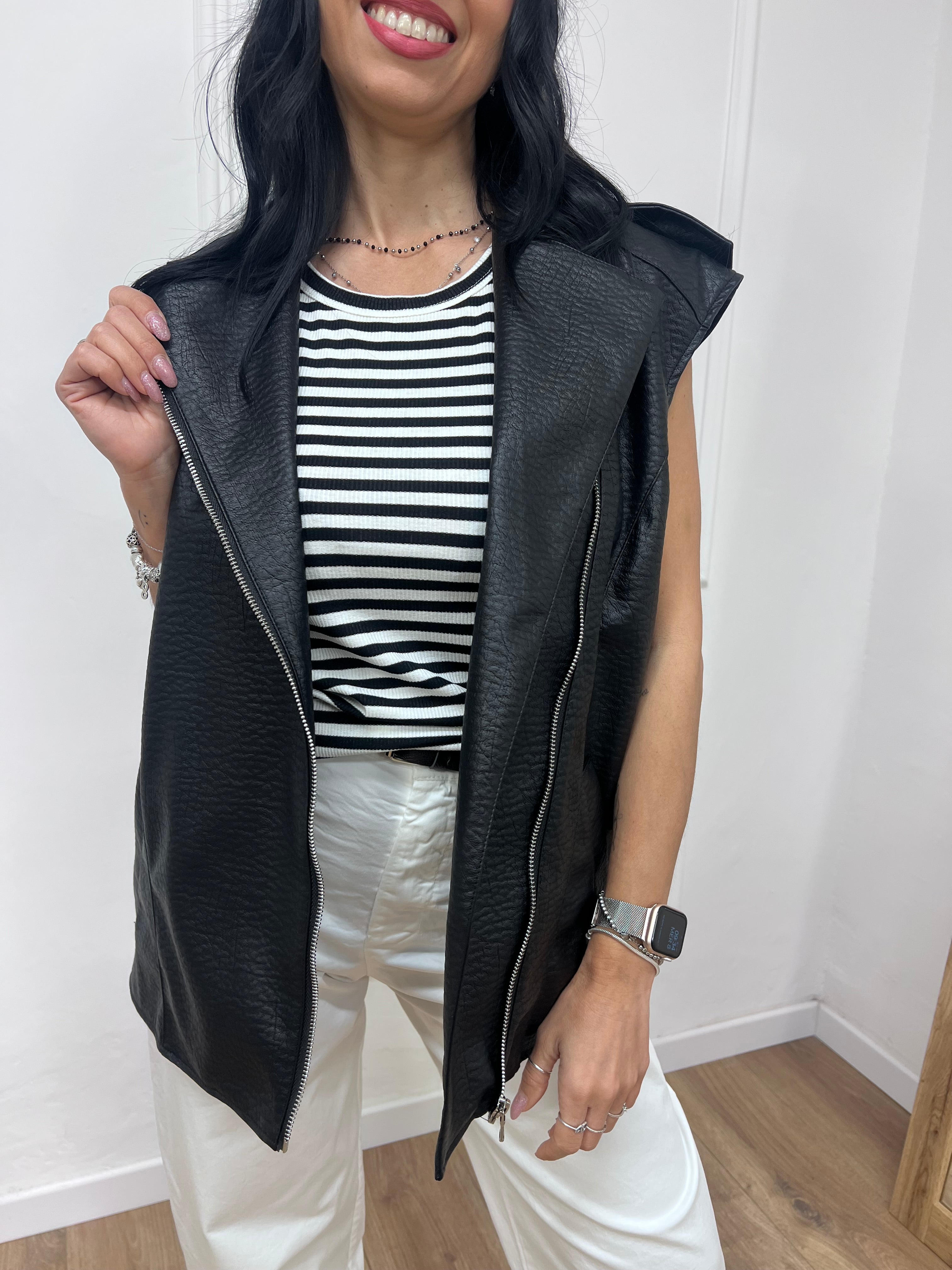 GILET ECOPELLE CERNIERA AMBRA NERO SUSY MIX