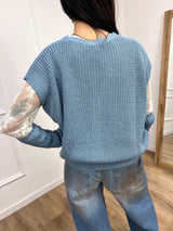 GILET FILO BOTTONI MANICOTTI ADELE AZZURRO SUSY MIX