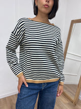 MAGLIA RIGATA SCATOLETTA COLLO CONTRASTO NERO SUSY MIX