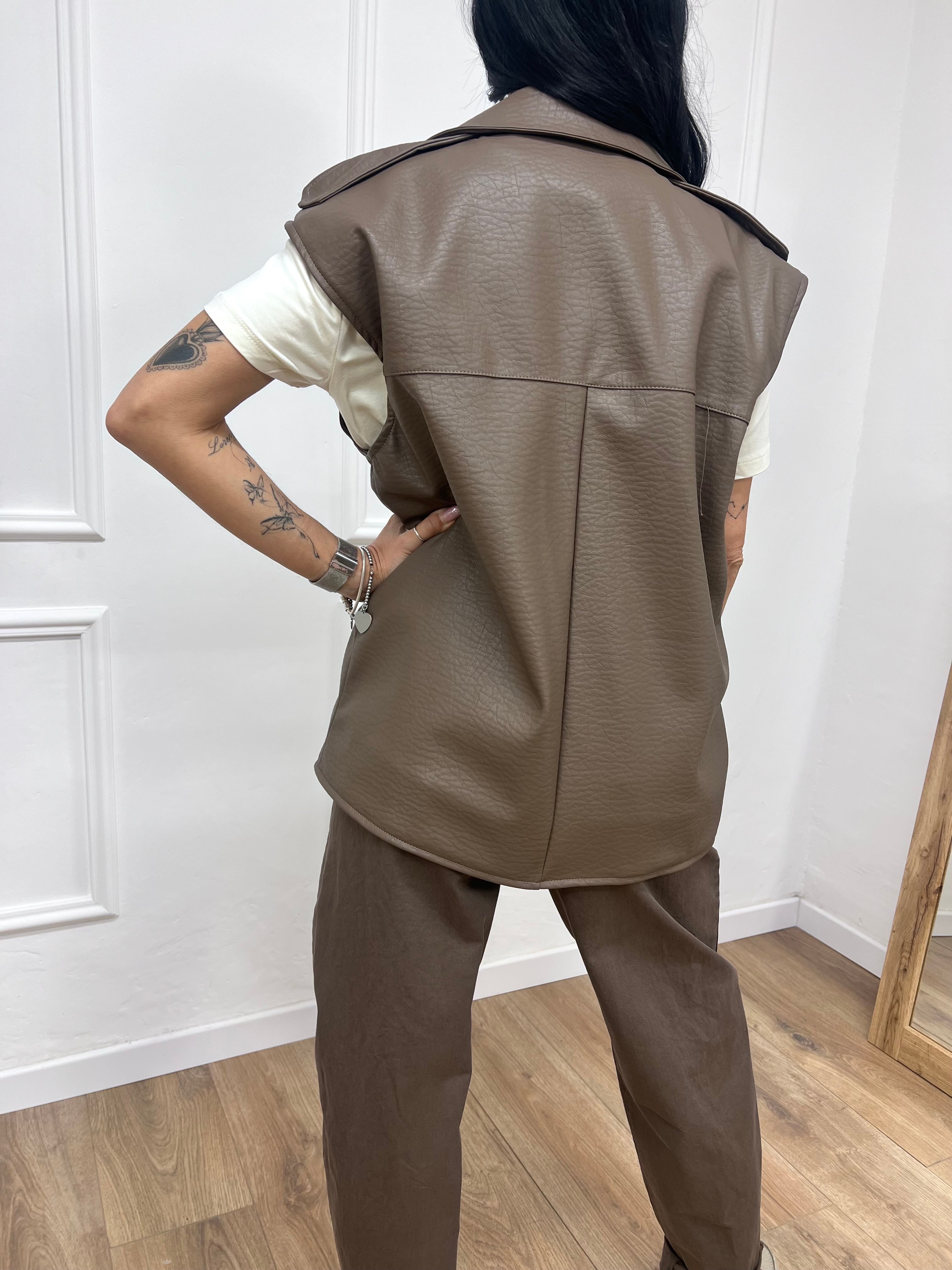 GILET ECOPELLE CERNIERA AMBRA FANGO SUSY MIX
