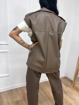 GILET ECOPELLE CERNIERA AMBRA FANGO SUSY MIX
