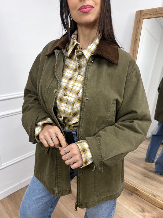 GIACCA TELA DENIM COLLETTO CONTRASTO KATE MILITARE