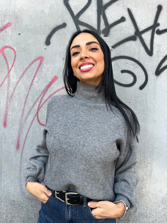 MAGLIA COLLO CRATERE MANICA PALLONCINO  SELENIA GRIGIO