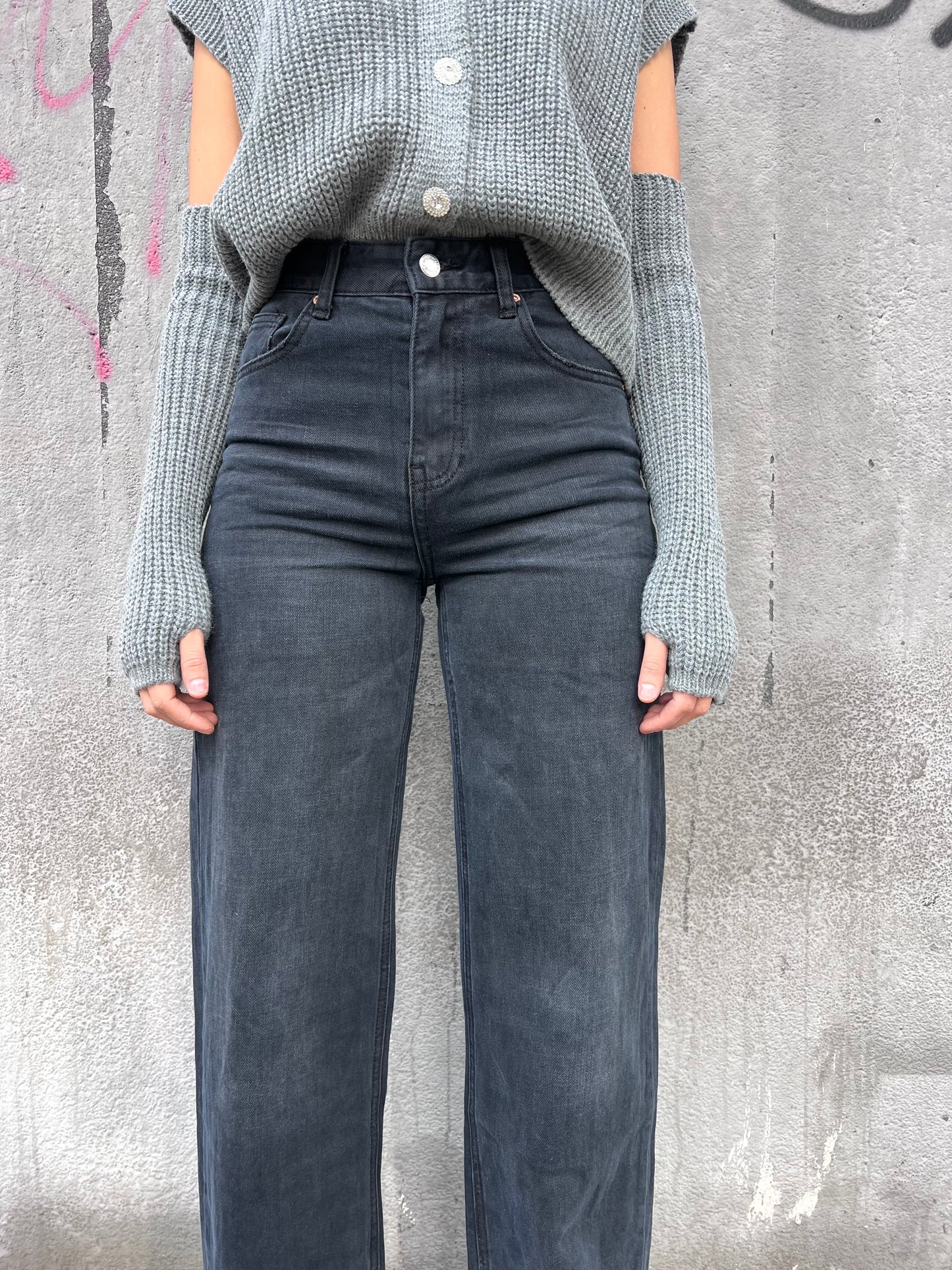 DENIM VITA ALTA FULL LENGHT NERO